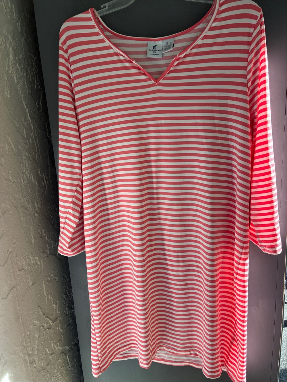 Caribbean Joe coral pink and White Striped Women's Swim Coverup